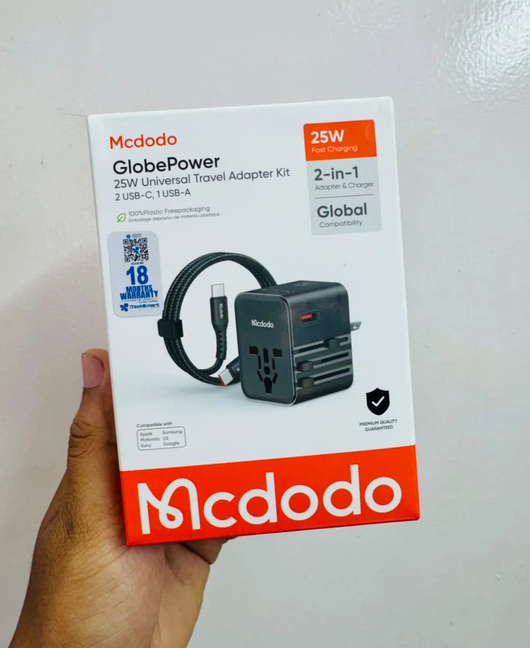 Mcdodo Golbe Power 25W Universal Travel Adapter with Dual Type-C & Single USB port with Cable