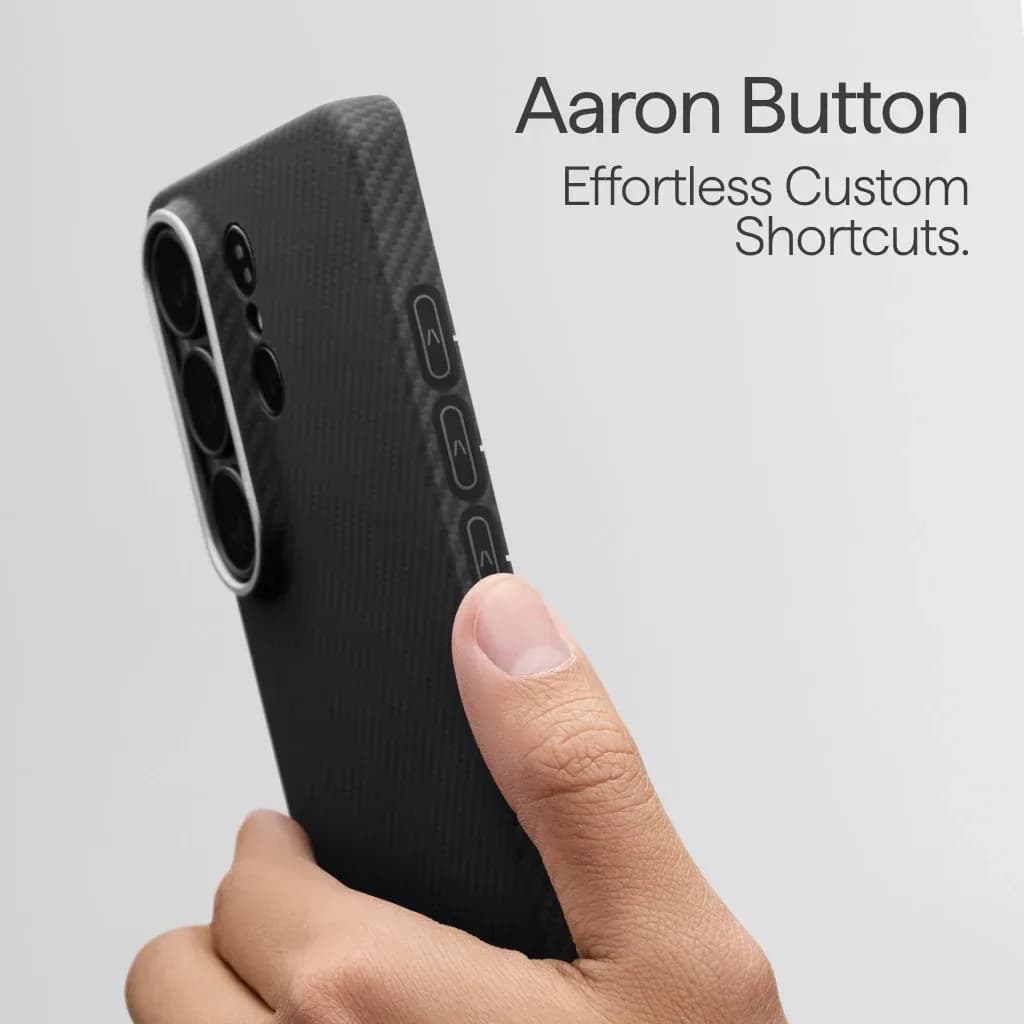 Pitaka Edge Ultra Slim Case For Samsung Galaxy S26 Ultra 600D Black/Grey Twill With Aaron Button - view 2